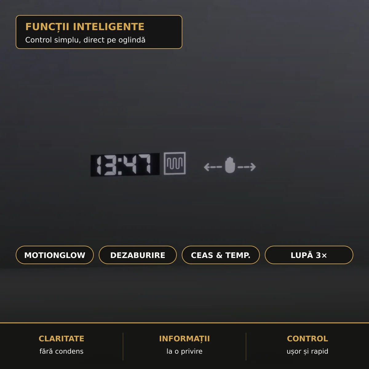 Oglindă LED Precision 80x60 cm – funcții inteligente