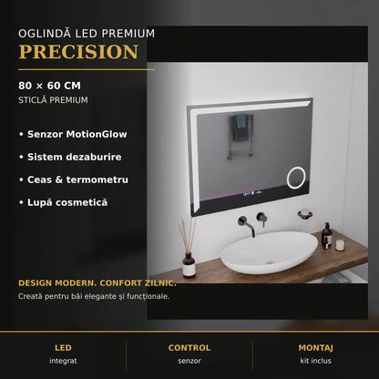 Oglindă LED Precision 80x60 cm – imagine premium