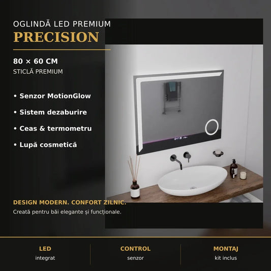 Oglindă LED Precision 80x60 cm – imagine premium