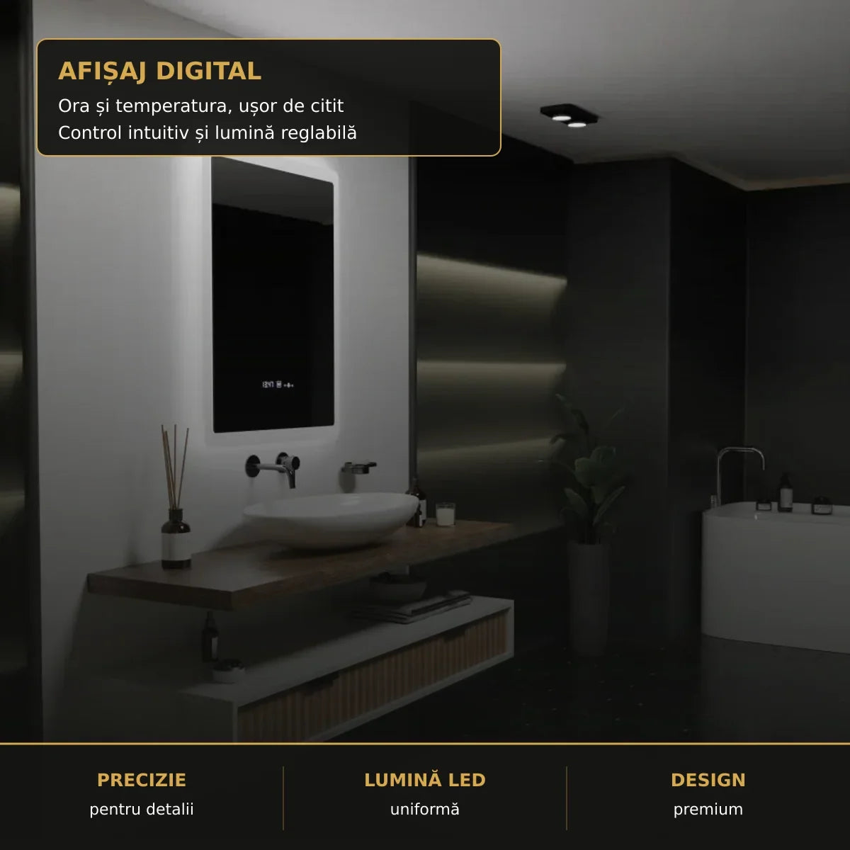 Oglindă LED Pugliesi 60x80 cm – detaliu premium