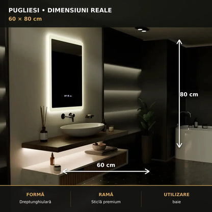 Oglindă LED Pugliesi 60x80 cm – dimensiuni și format