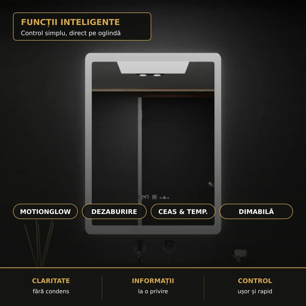 Oglindă LED Pugliesi 60x80 cm – funcții inteligente
