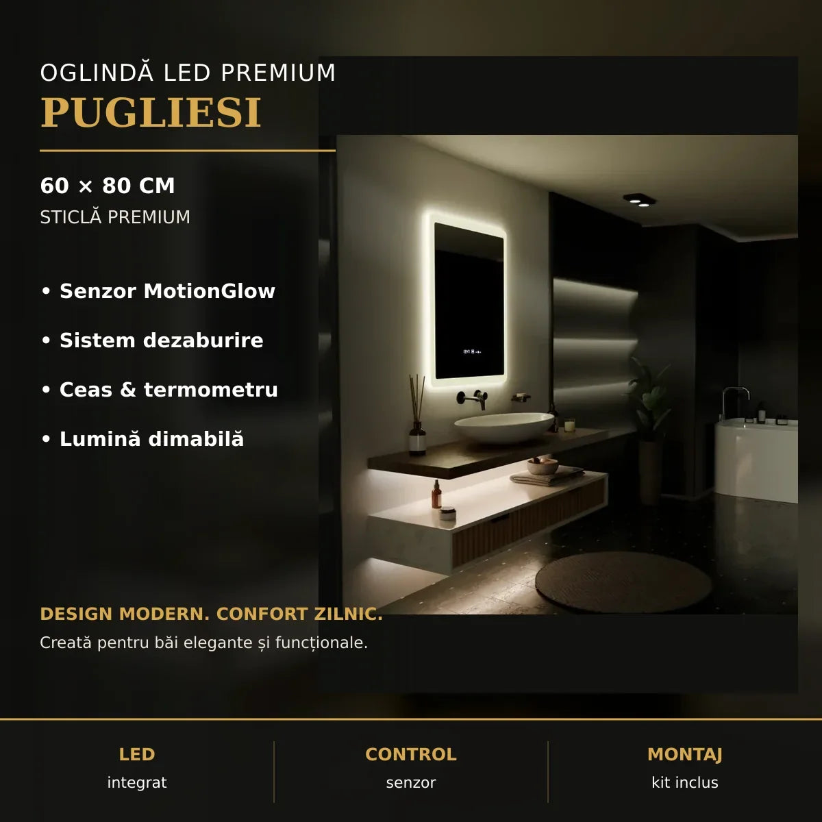Oglindă LED Pugliesi 60x80 cm – imagine premium