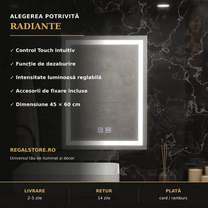 Beneficii oglindă LED RADIANTE 45x60 cm