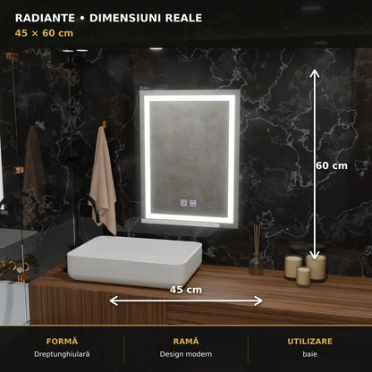Dimensiuni oglindă LED RADIANTE 45x60 cm