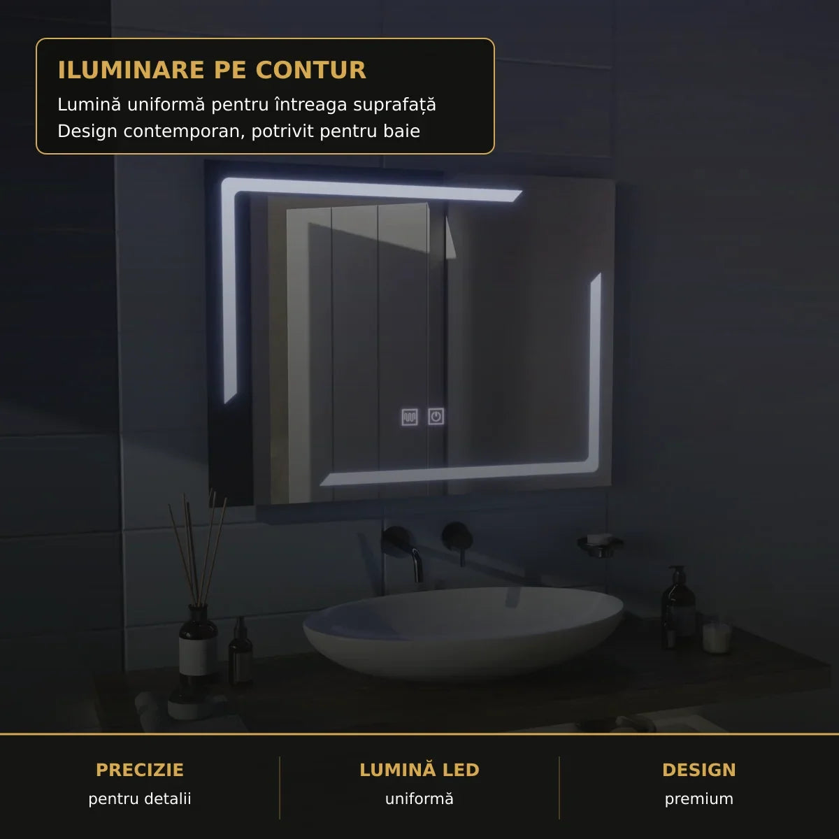 Oglindă LED Retrica 80x60 cm – detaliu premium
