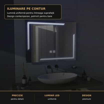 Oglindă LED Retrica 80x60 cm – detaliu premium
