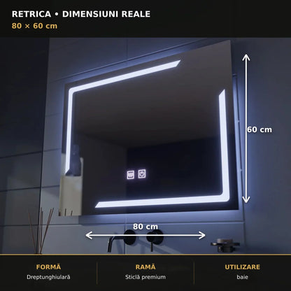 Oglindă LED Retrica 80x60 cm – dimensiuni și format