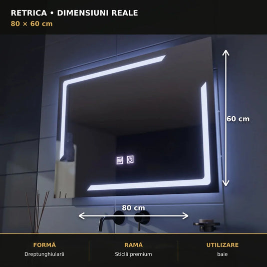 Oglindă LED Retrica 80x60 cm – dimensiuni și format