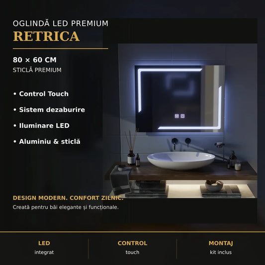 Oglindă LED Retrica 80x60 cm – imagine premium