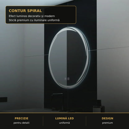 Oglindă LED Spirallus Ø60 cm – detaliu premium