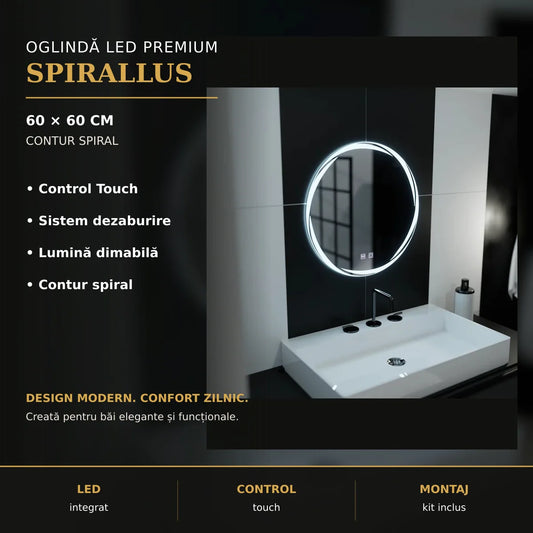 Oglindă LED Spirallus Ø60 cm – imagine premium