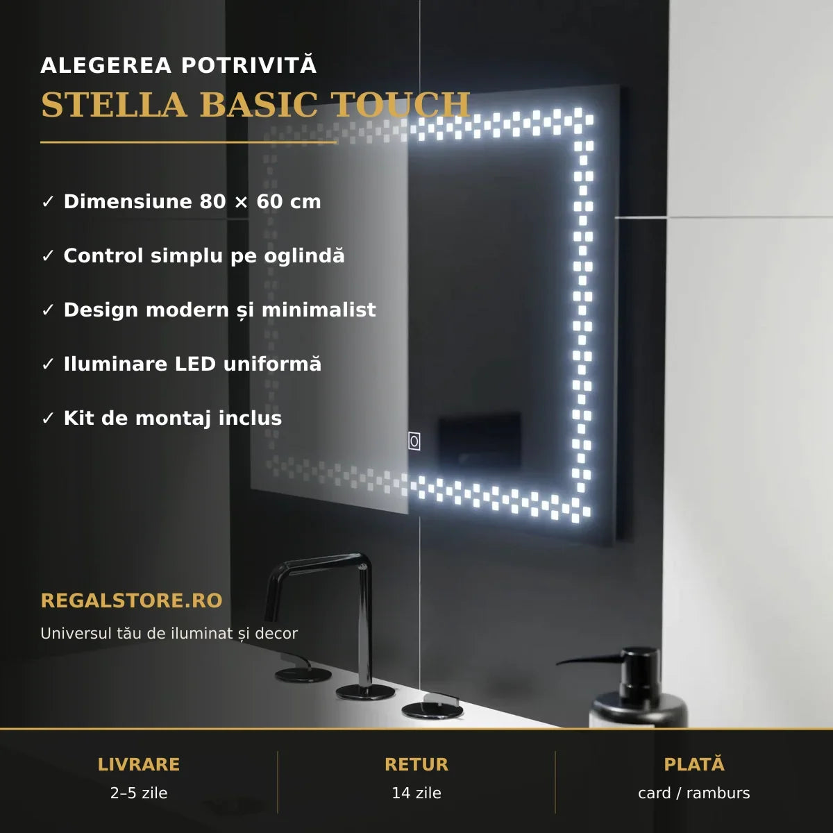 Oglindă LED Stella Basic Touch 80x60 cm – beneficii principale