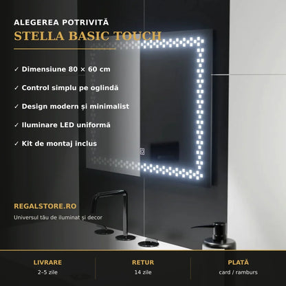Oglindă LED Stella Basic Touch 80x60 cm – beneficii principale