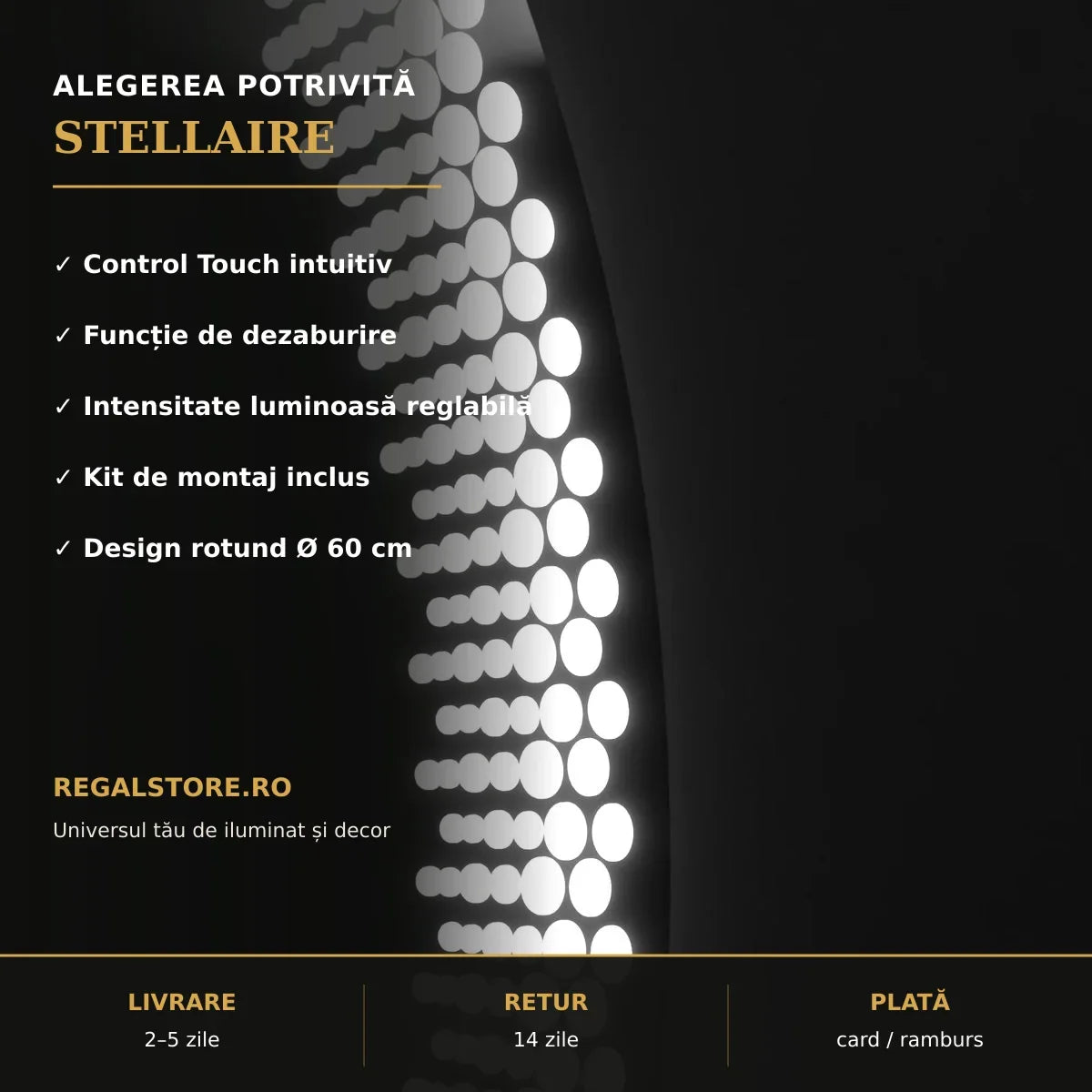 Beneficii oglindă LED Stellaire Ø60 cm