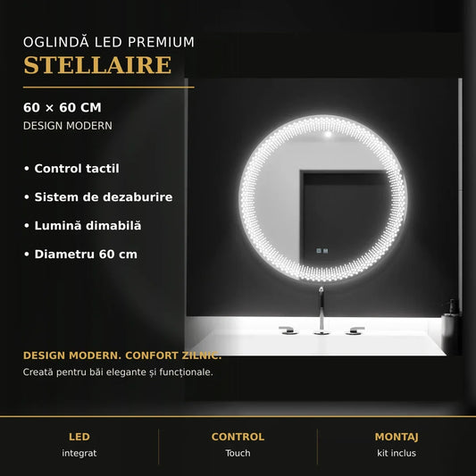 Oglindă LED Stellaire Ø60 cm – imagine premium