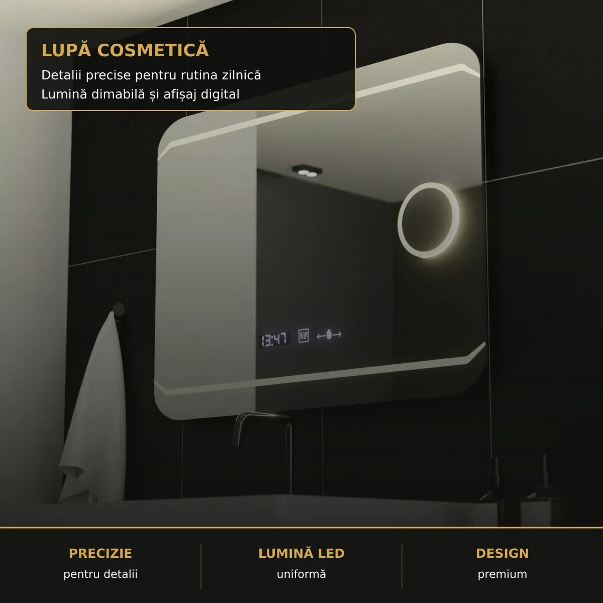 Oglindă LED Stile 80x60 cm – detaliu premium