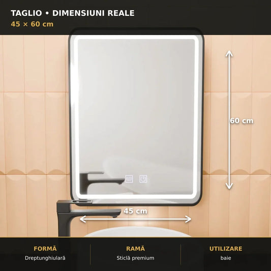Oglindă LED Taglio 45x60 cm – dimensiuni și format
