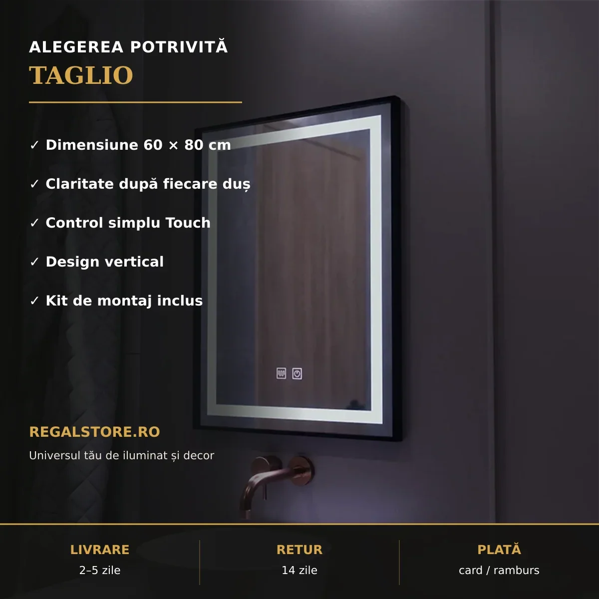 Oglindă LED Taglio 60x80 cm – beneficii principale