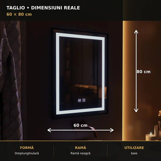Oglindă LED Taglio 60x80 cm – dimensiuni și format