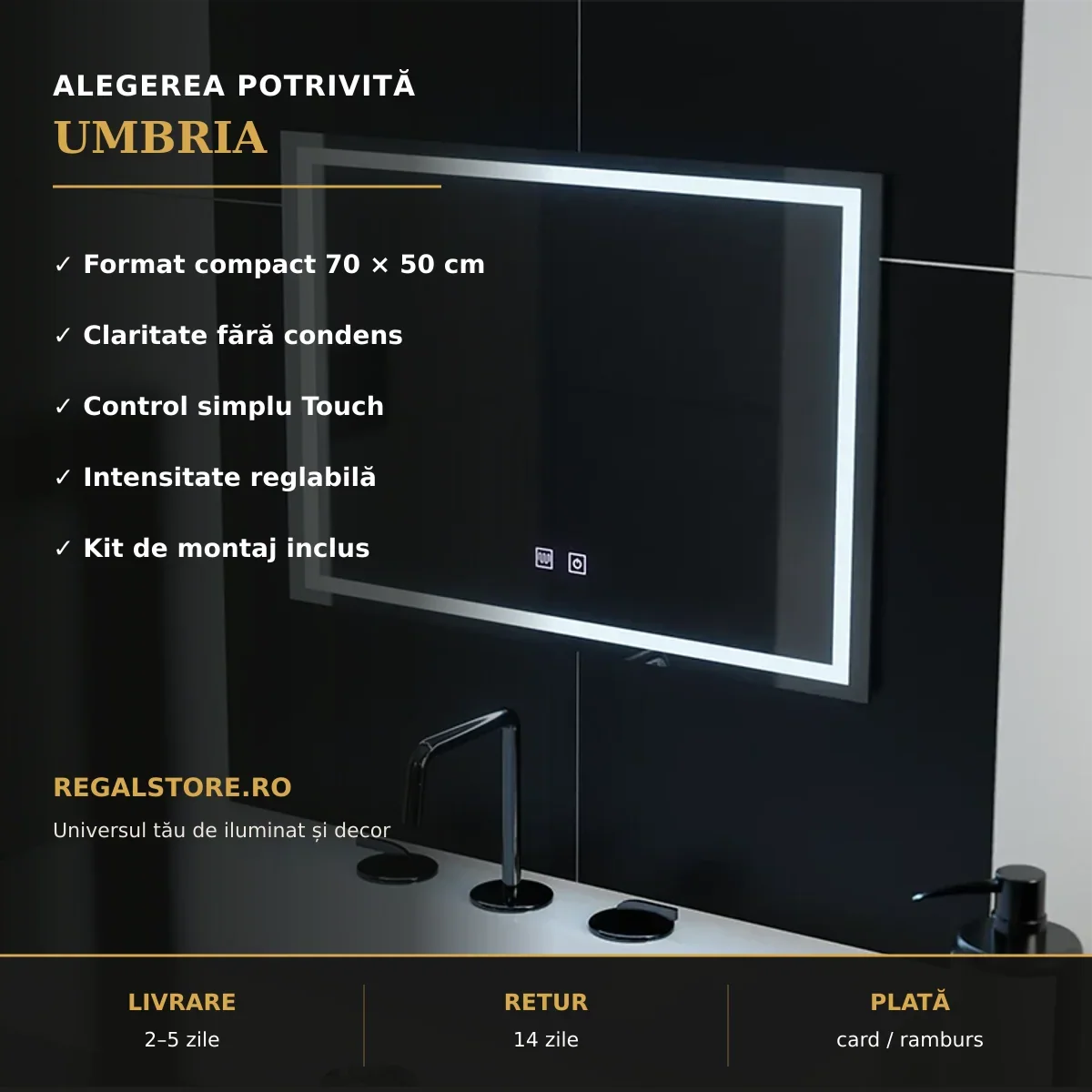 Oglindă LED Umbria 70x50 cm – beneficii principale