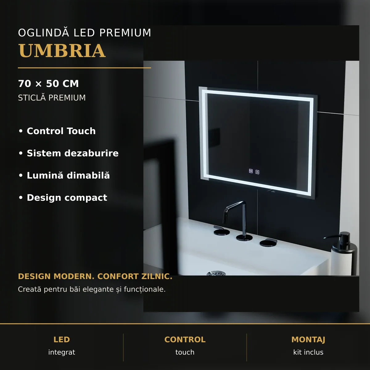 Oglindă LED Umbria 70x50 cm – imagine premium