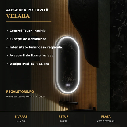 Beneficii oglindă LED Velara 45x65 cm
