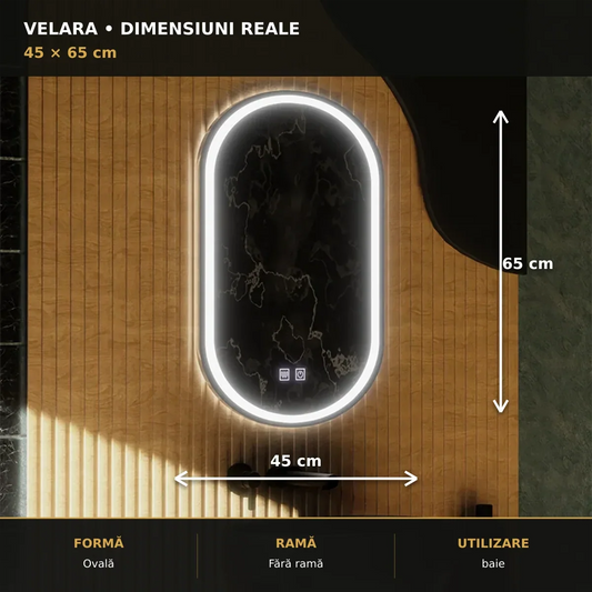 Dimensiuni oglindă LED Velara 45x65 cm