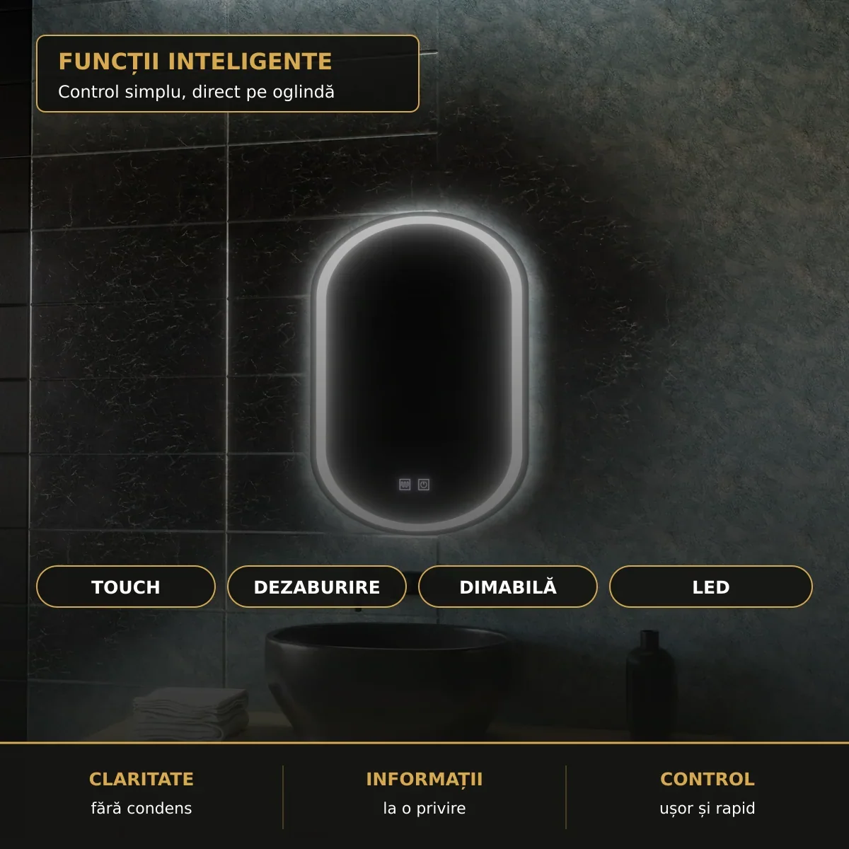 Funcții Velara: Touch, dezaburire și lumină dimabilă