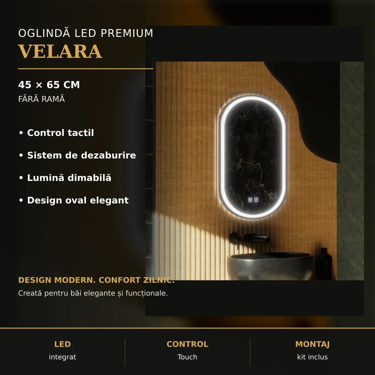 Oglindă LED Velara 45x65 cm – imagine premium