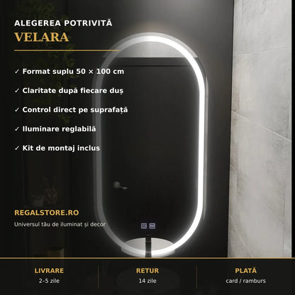 Oglindă LED Velara 50x100 cm – beneficii principale