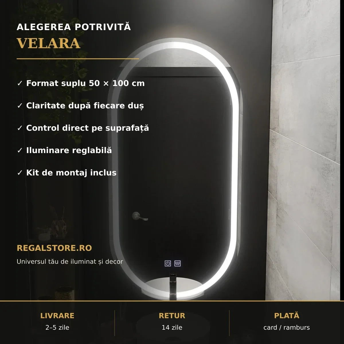 Oglindă LED Velara 50x100 cm – beneficii