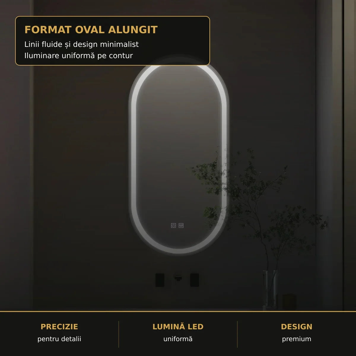 Oglindă LED Velara 50x100 cm – detaliu premium