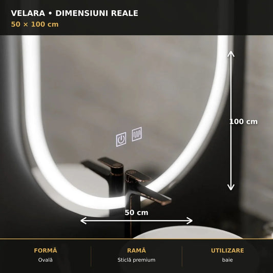 Oglindă LED Velara 50x100 cm – dimensiuni și format