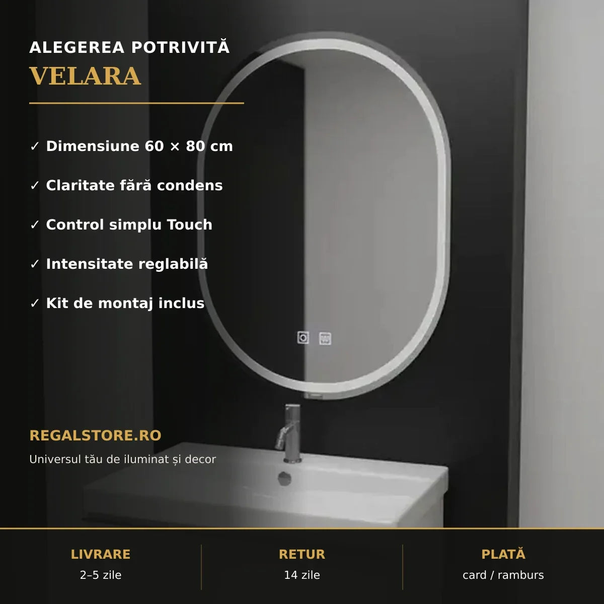Oglindă LED Velara 60x80 cm – beneficii principale