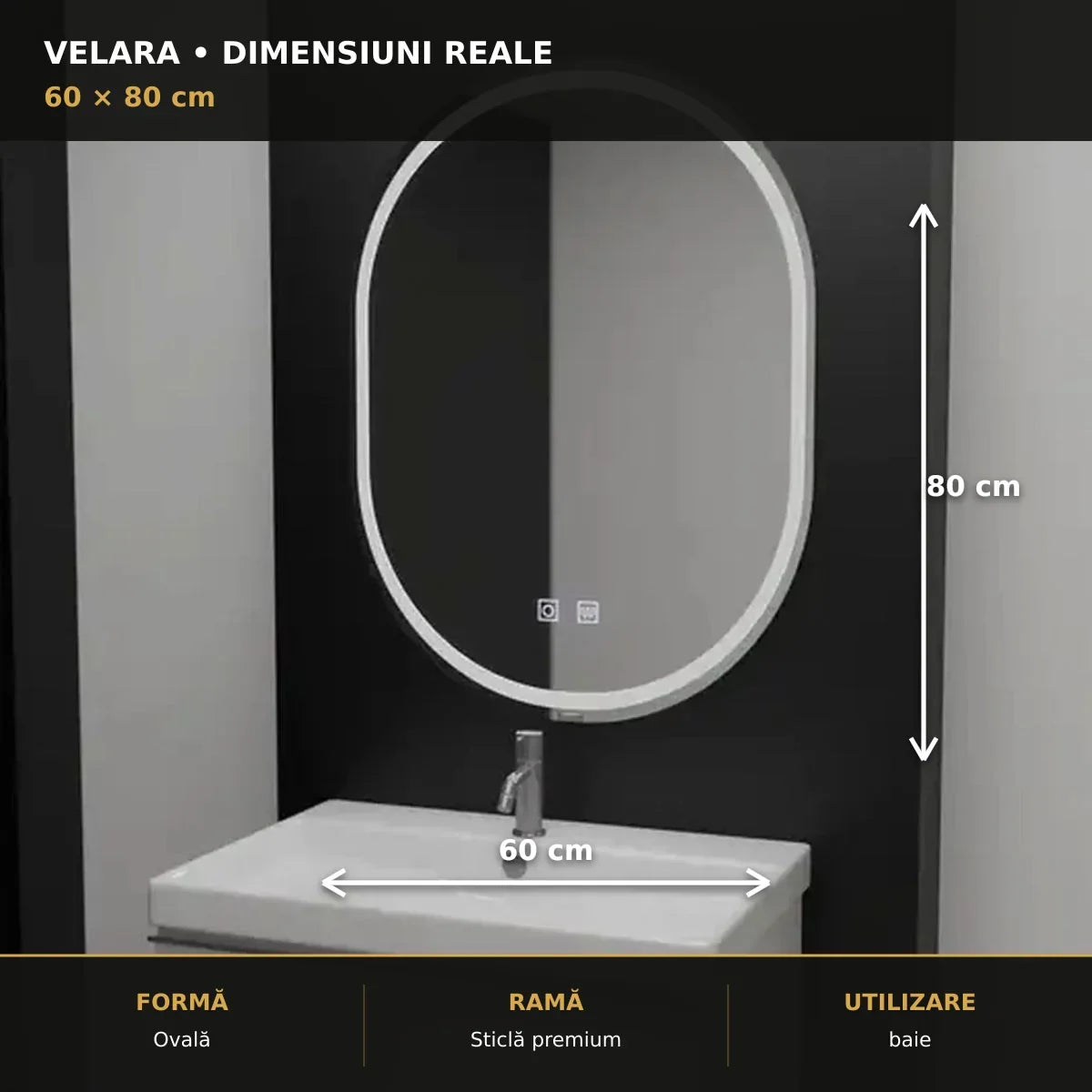 Oglindă LED Velara 60x80 cm – dimensiuni și format