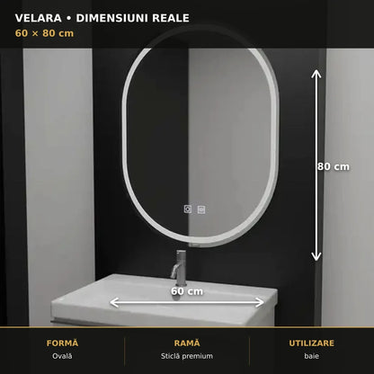 Oglindă LED Velara 60x80 cm – dimensiuni și format