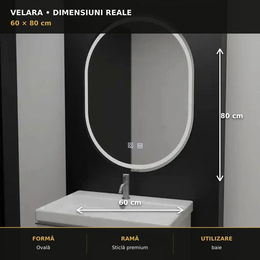 Oglindă LED Velara 60x80 cm – dimensiuni și format