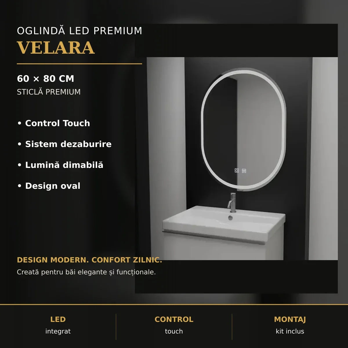 Oglindă LED Velara 60x80 cm – imagine premium