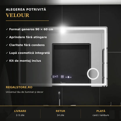 Oglindă LED Velour 90x60 cm – beneficii principale