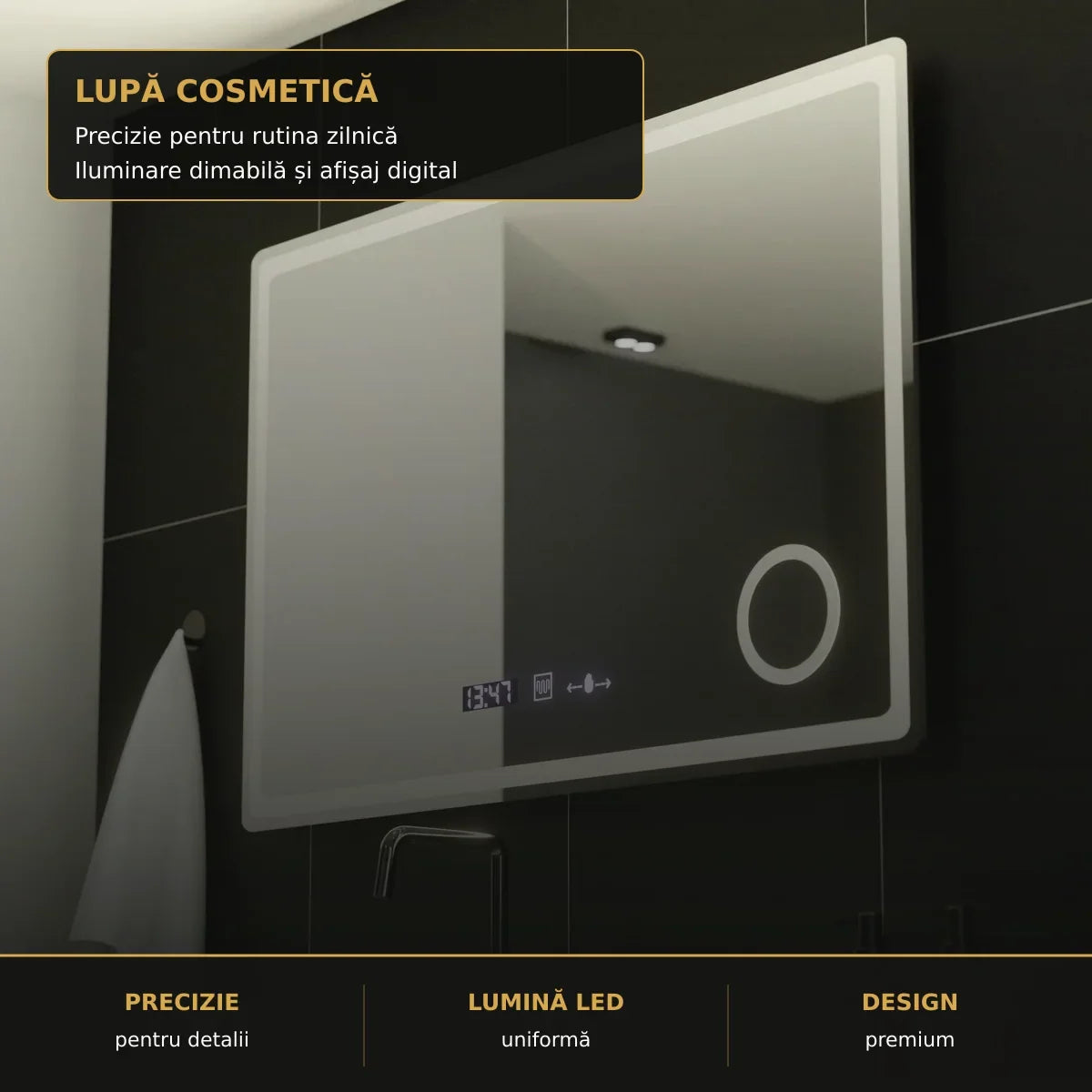 Oglindă LED Velour 90x60 cm – detaliu premium