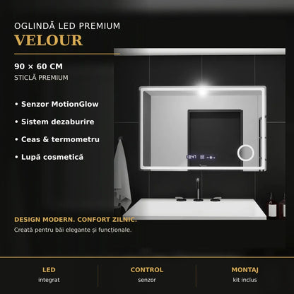 Oglindă LED Velour 90x60 cm – imagine premium