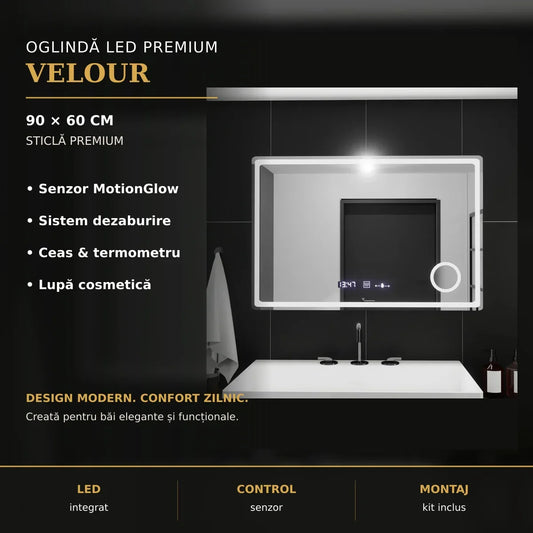 Oglindă LED Velour 90x60 cm – imagine premium