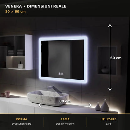 Dimensiuni oglindă LED VENERA 80x60 cm