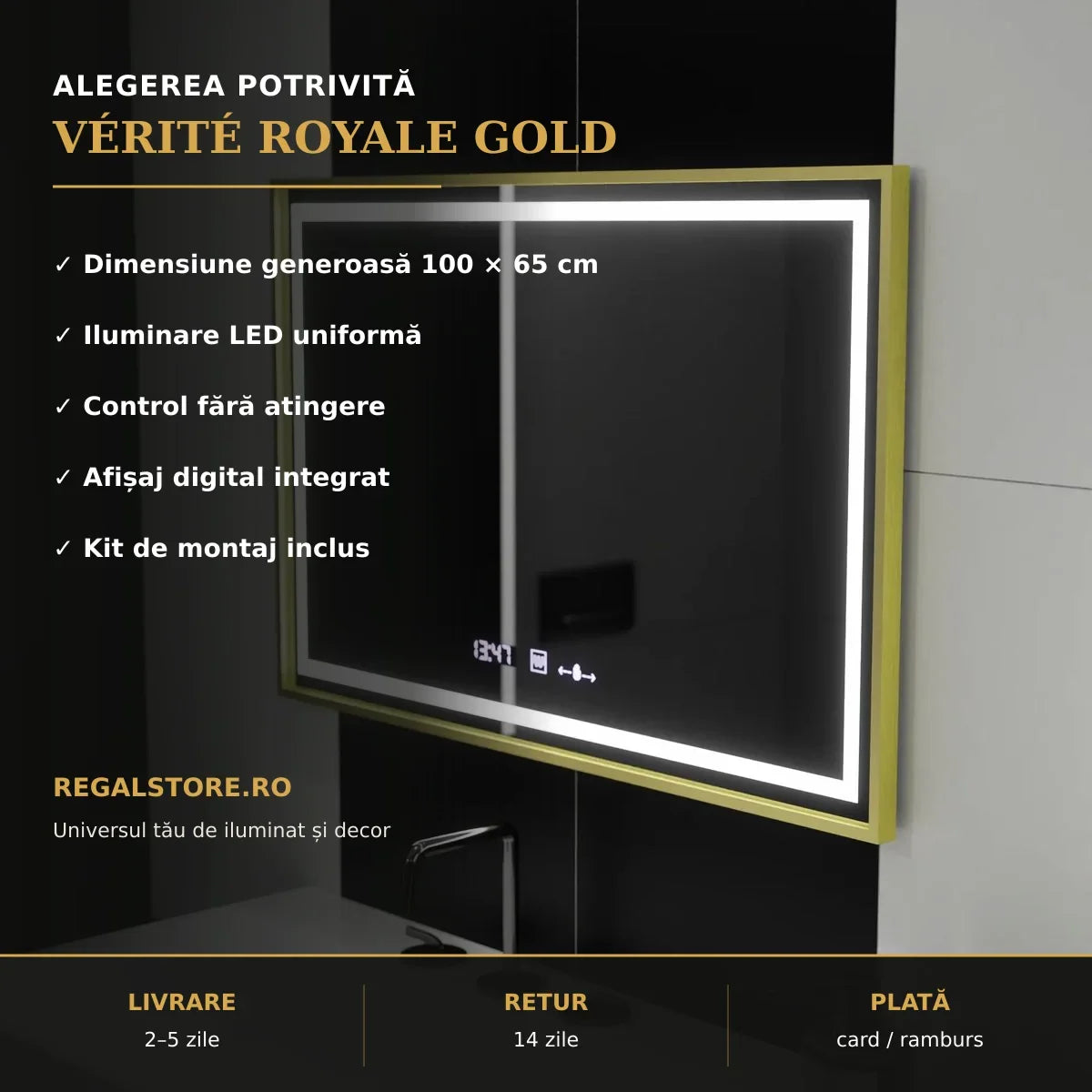 Oglindă LED Vérité Royale Gold 100x65 cm – beneficii principale