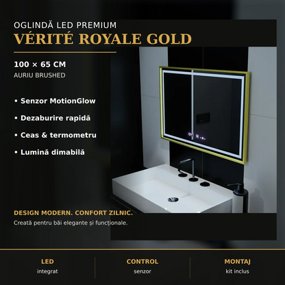 Oglindă LED Vérité Royale Gold 100x65 cm – imagine premium