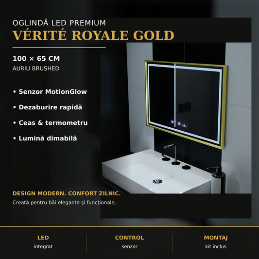Oglindă LED Vérité Royale Gold 100x65 cm – imagine premium
