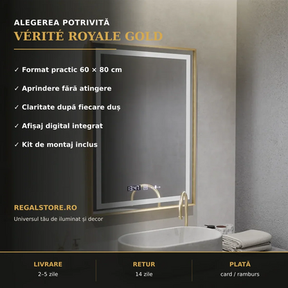 Oglindă LED Vérité Royale Gold 60x80 cm – beneficii principale