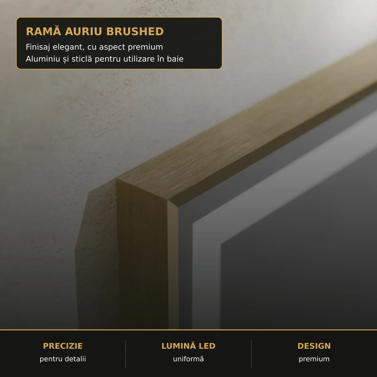 Oglindă LED Vérité Royale Gold 60x80 cm – detaliu premium