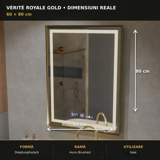 Oglindă LED Vérité Royale Gold 60x80 cm – dimensiuni și format